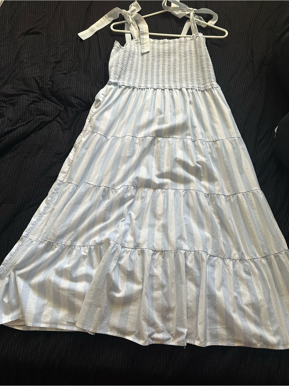 J. Crew Light Blue & White Striped Smocked Midi Dress
